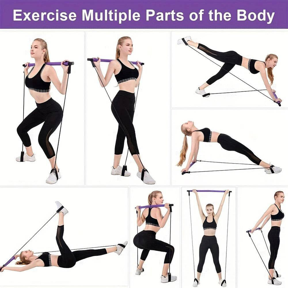 Multifunctional Resistance Band Bar Pilates Bar in Purple, Home Fitness Workout Accessories (1-Pack)