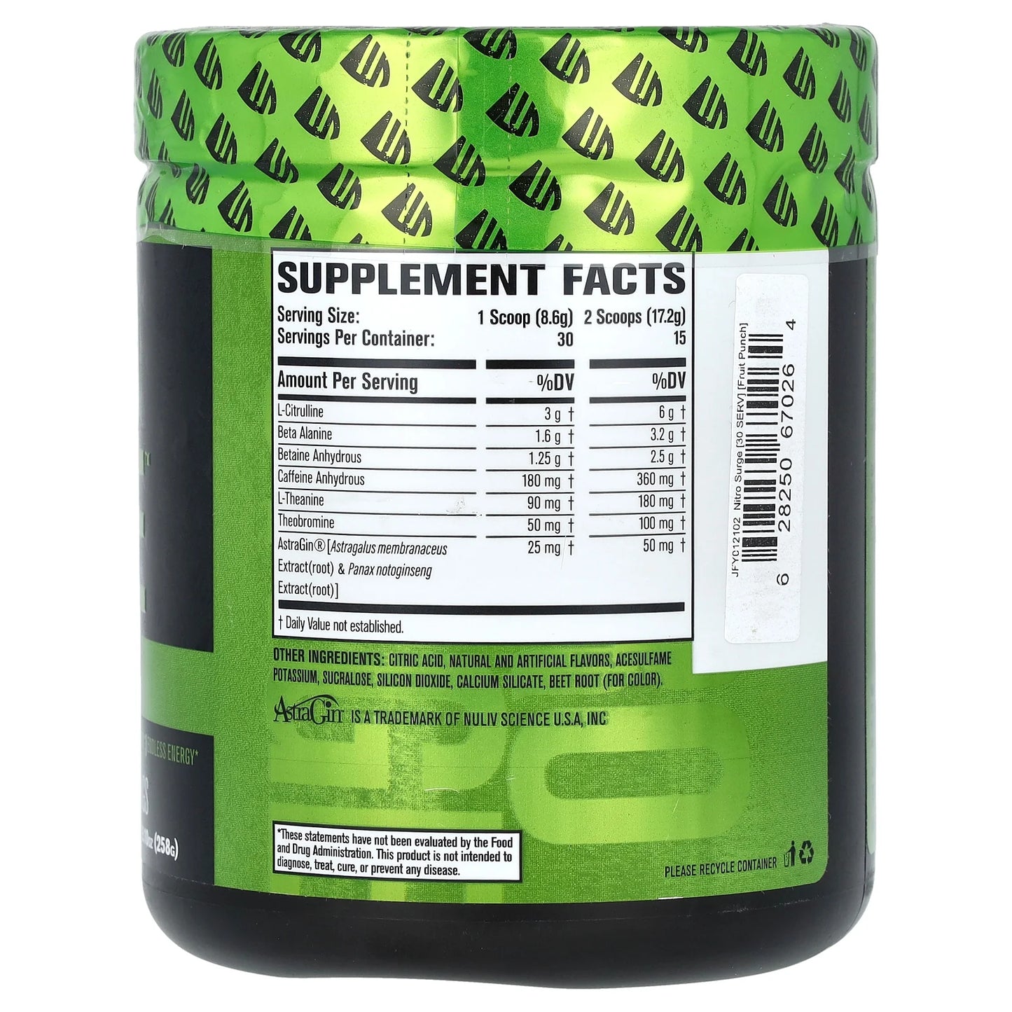 Nitrosurge Pre Workout Powder - 30 Servings, Fruit Punch