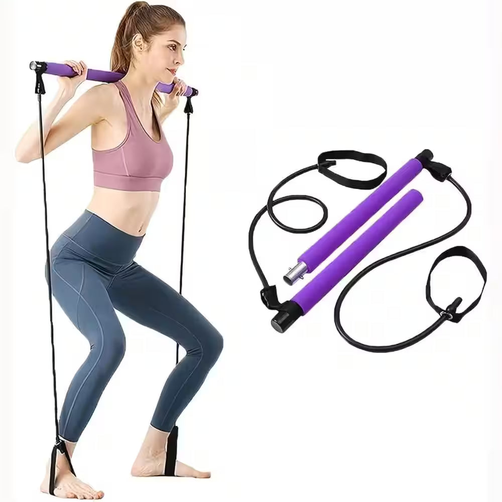 Multifunctional Resistance Band Bar Pilates Bar in Purple, Home Fitness Workout Accessories (1-Pack)