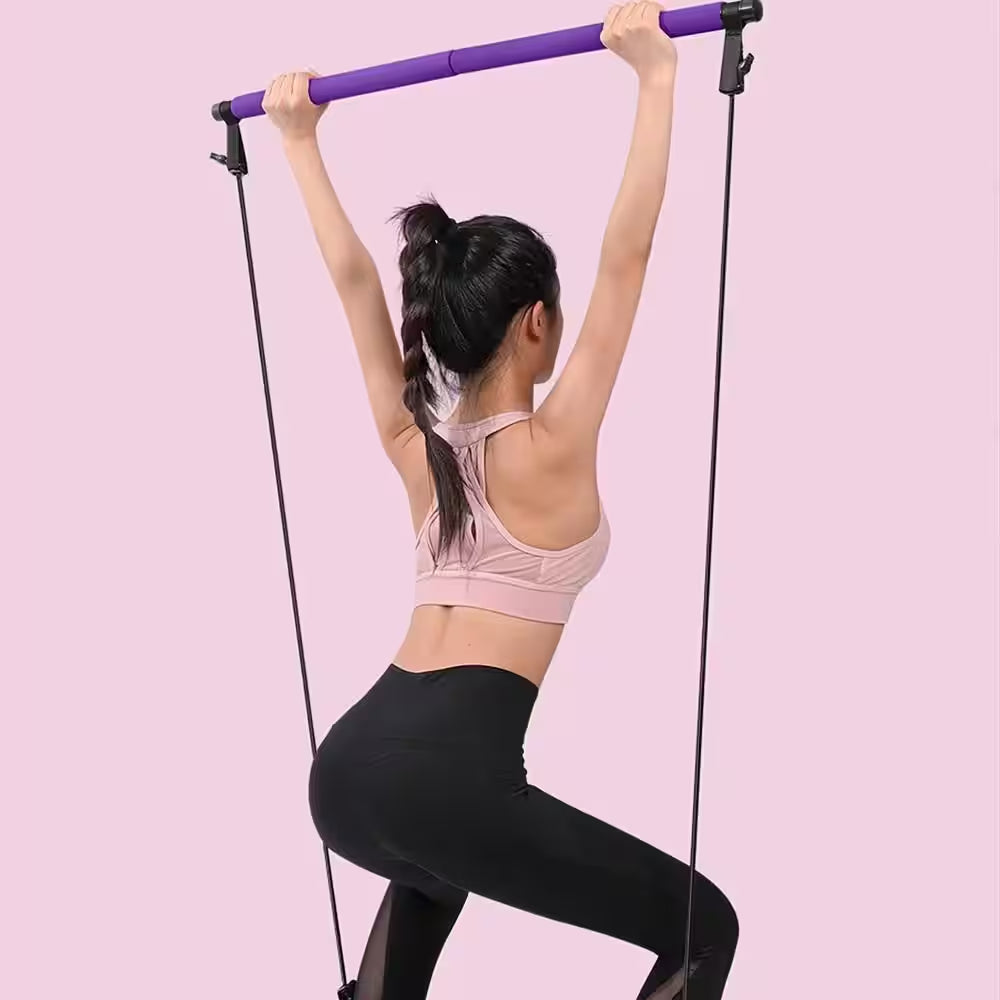 Multifunctional Resistance Band Bar Pilates Bar in Purple, Home Fitness Workout Accessories (1-Pack)