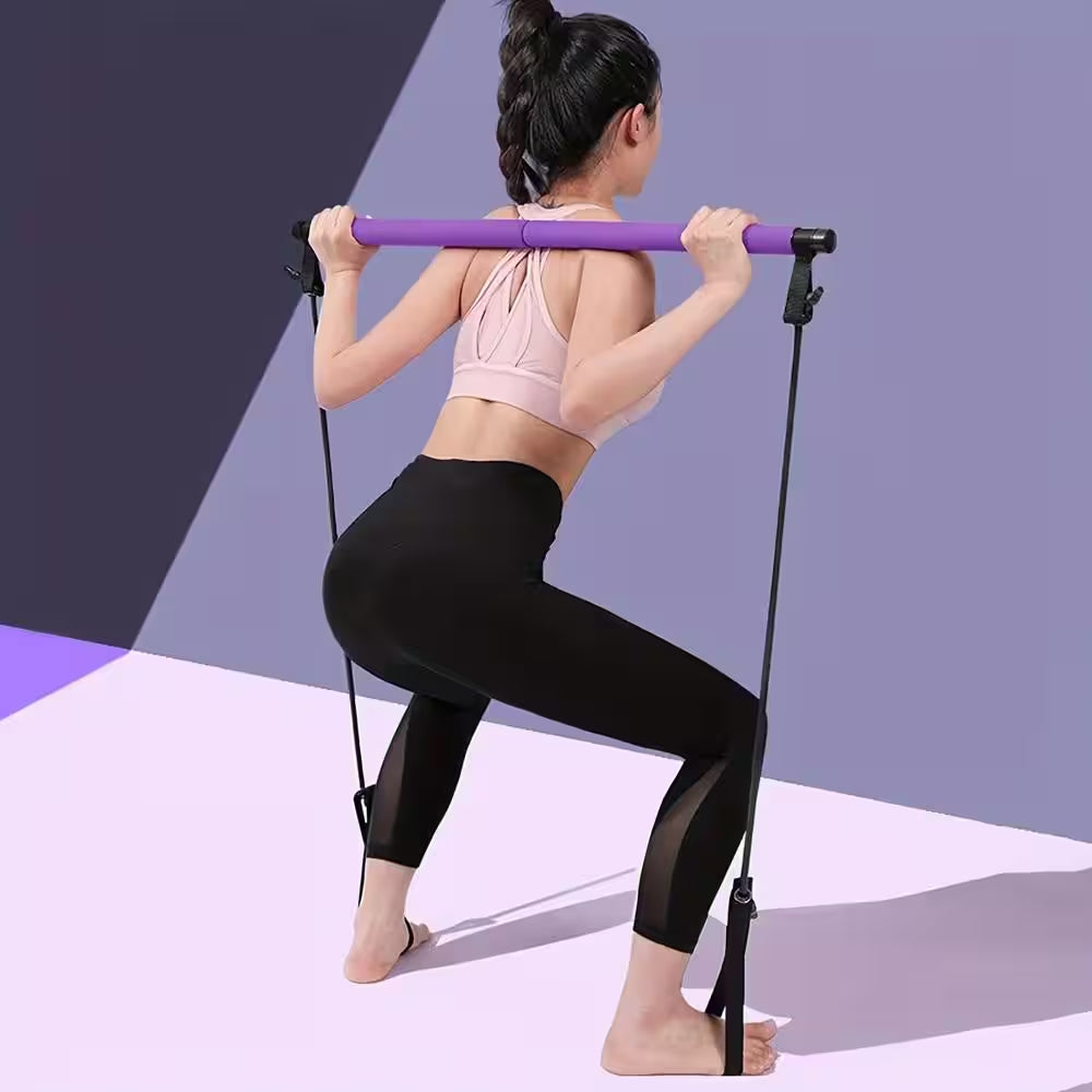 Multifunctional Resistance Band Bar Pilates Bar in Purple, Home Fitness Workout Accessories (1-Pack)